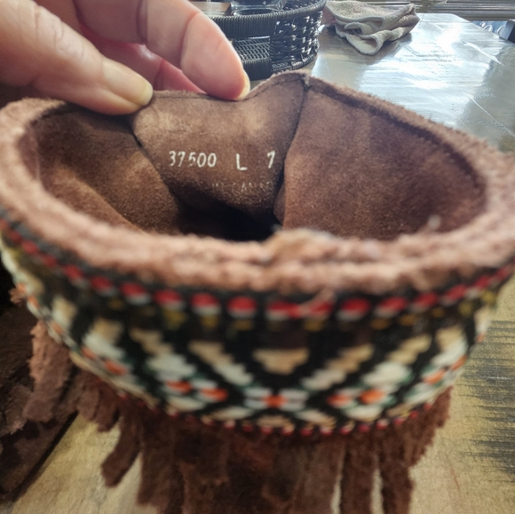 Laurentian Chief Chocolate Brown Suede Leather  Beaded Moccasin Booties Size 7 - Picture 3 of 7